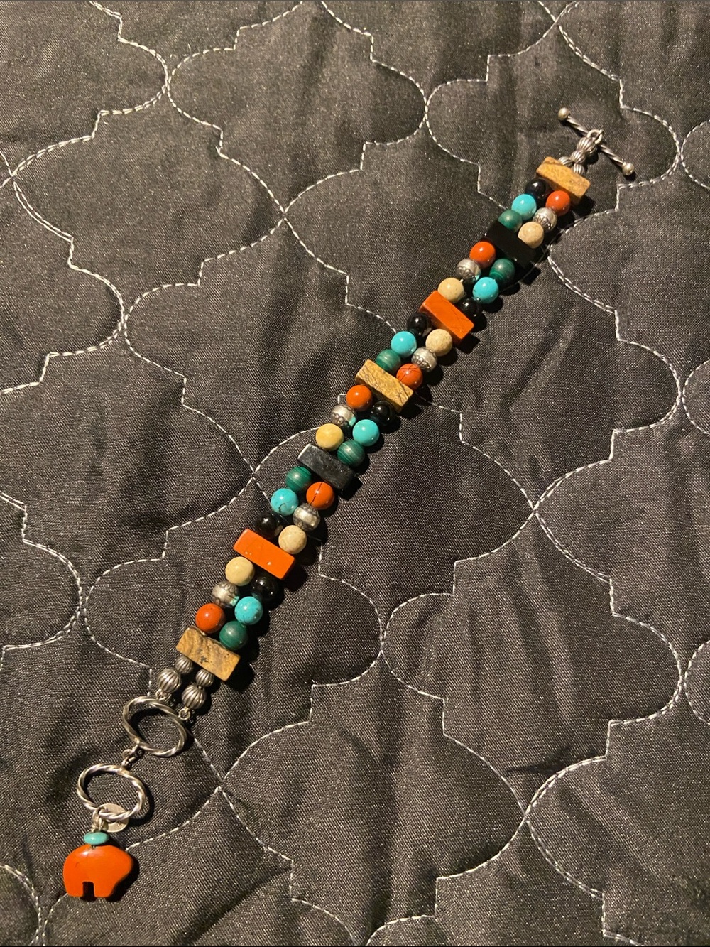 Turquoise & Orange Beaded sterling silver 925 Women's Bracelet